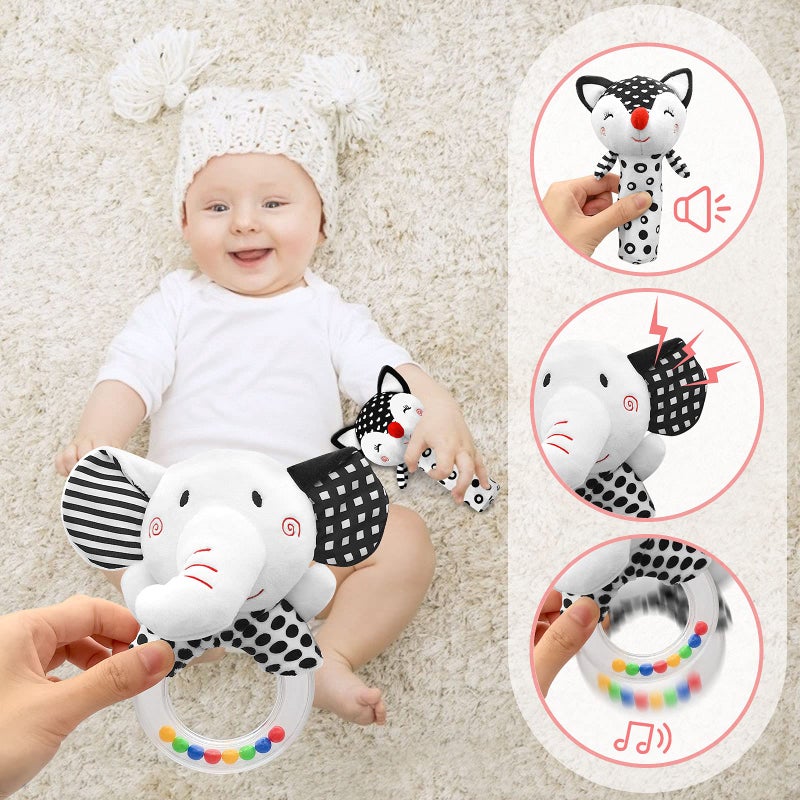 XIXILAND Baby Rattles 0-6 Months Newborn Toys Infant Toys 0-6 Months Rattles for Babies 0-6 Months Baby Toys 0-6 Months  Black and White High Contrast Baby Toys for Newborn 0 3 6 9 12 Months Girls Boys - Image 2